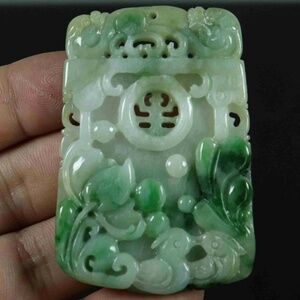Certified Green 100% Natural A Jade jadeite Pendant mandarin duck 鸳鸯 C4648TW
